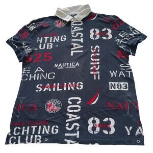 Nautica All Over Print Yachting Club Blue Polo Shirt 2XL